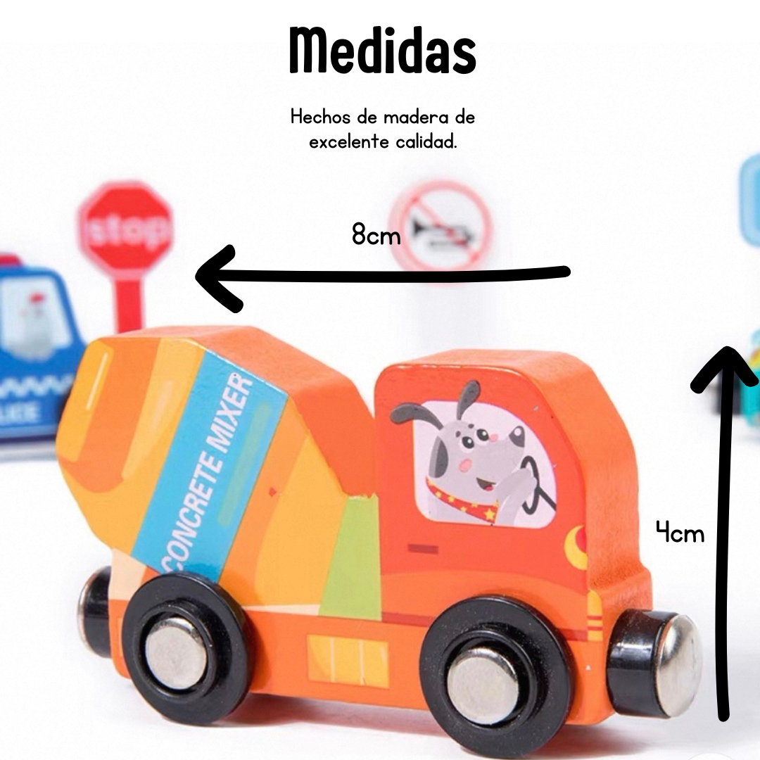 Set de Vehículos y Señales de Madera
