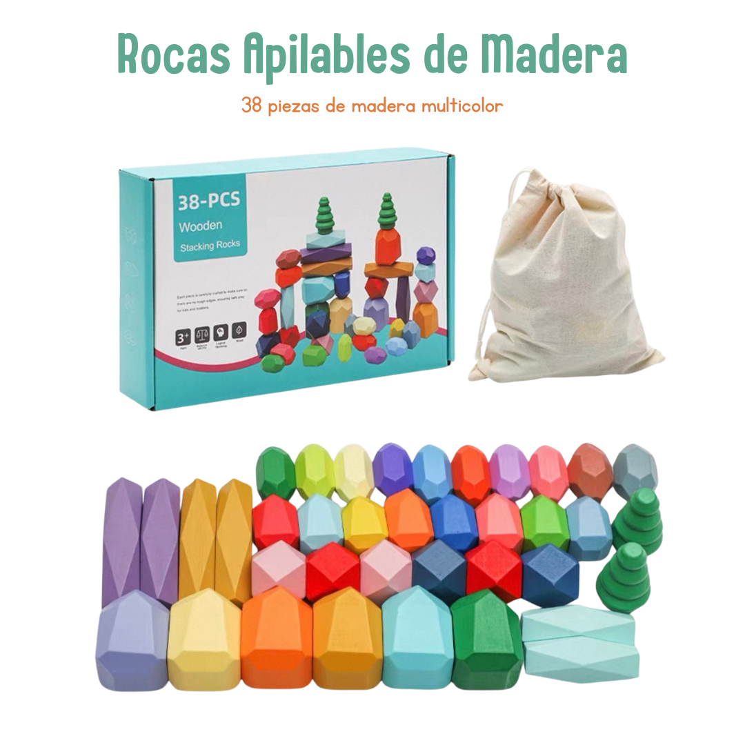 🪵✨ Set de Bloques de Madera Apilables – 38 Piezas