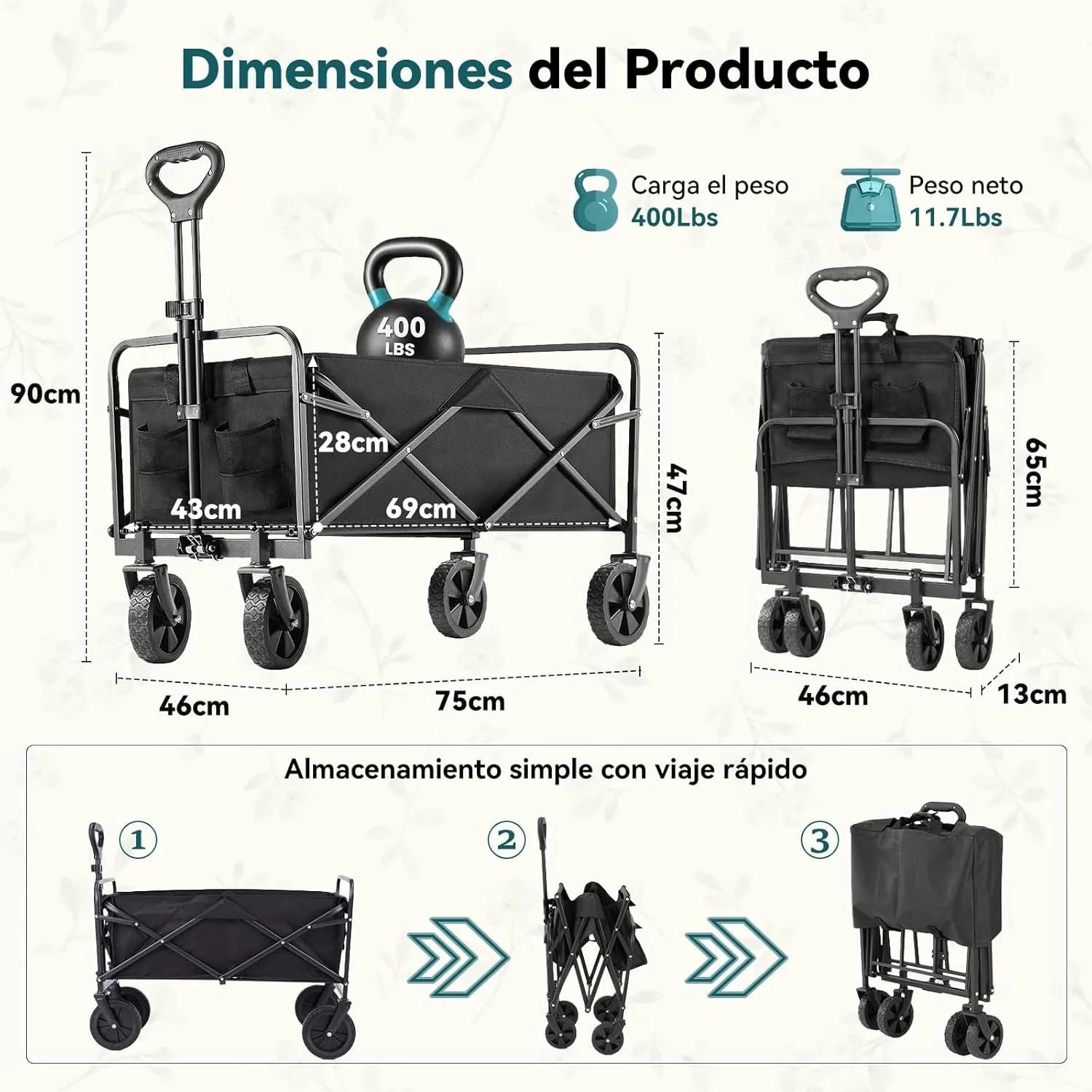Carrito Plegable con Ruedas Multiuso