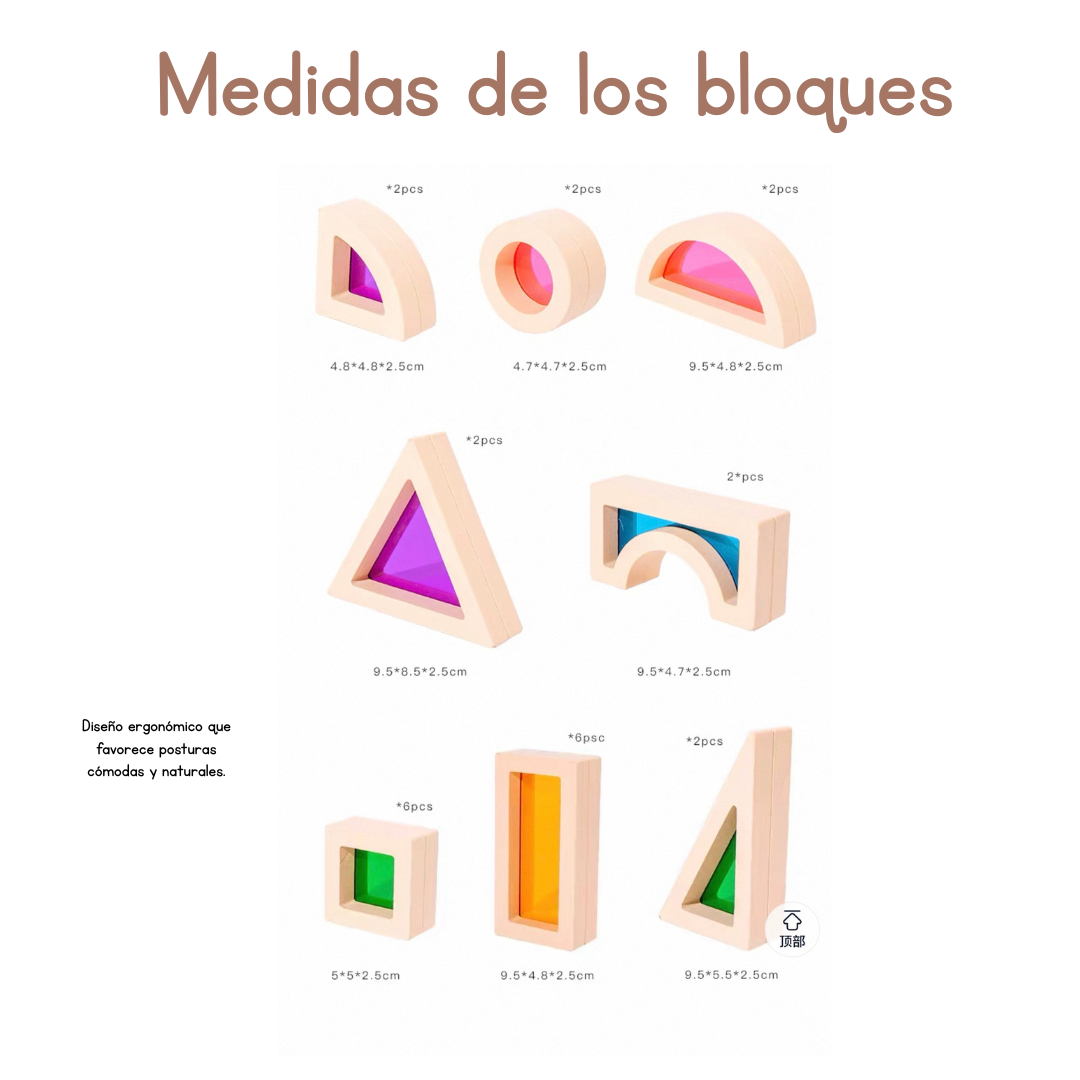 🧱✨ Set 25 piezas de Madera con Colores Translúcidos – Juego Sensorial y Creativo