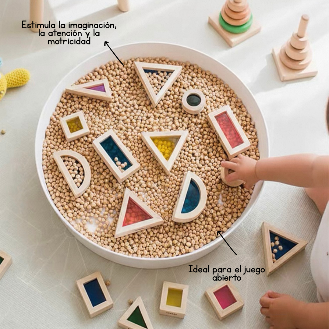 🧱✨ Set 25 piezas de Madera con Colores Translúcidos – Juego Sensorial y Creativo