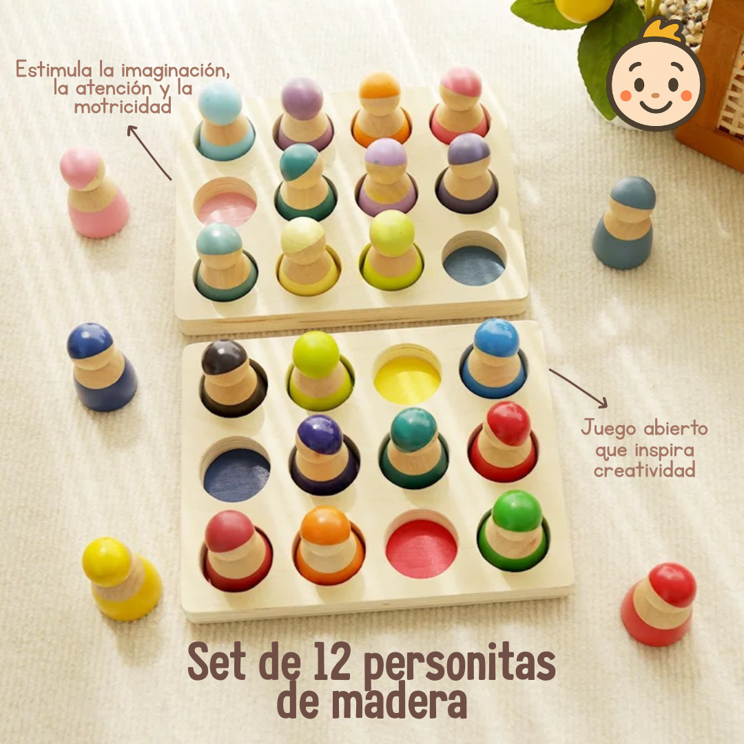 🌈✨ Set de 12 Personitas de Madera