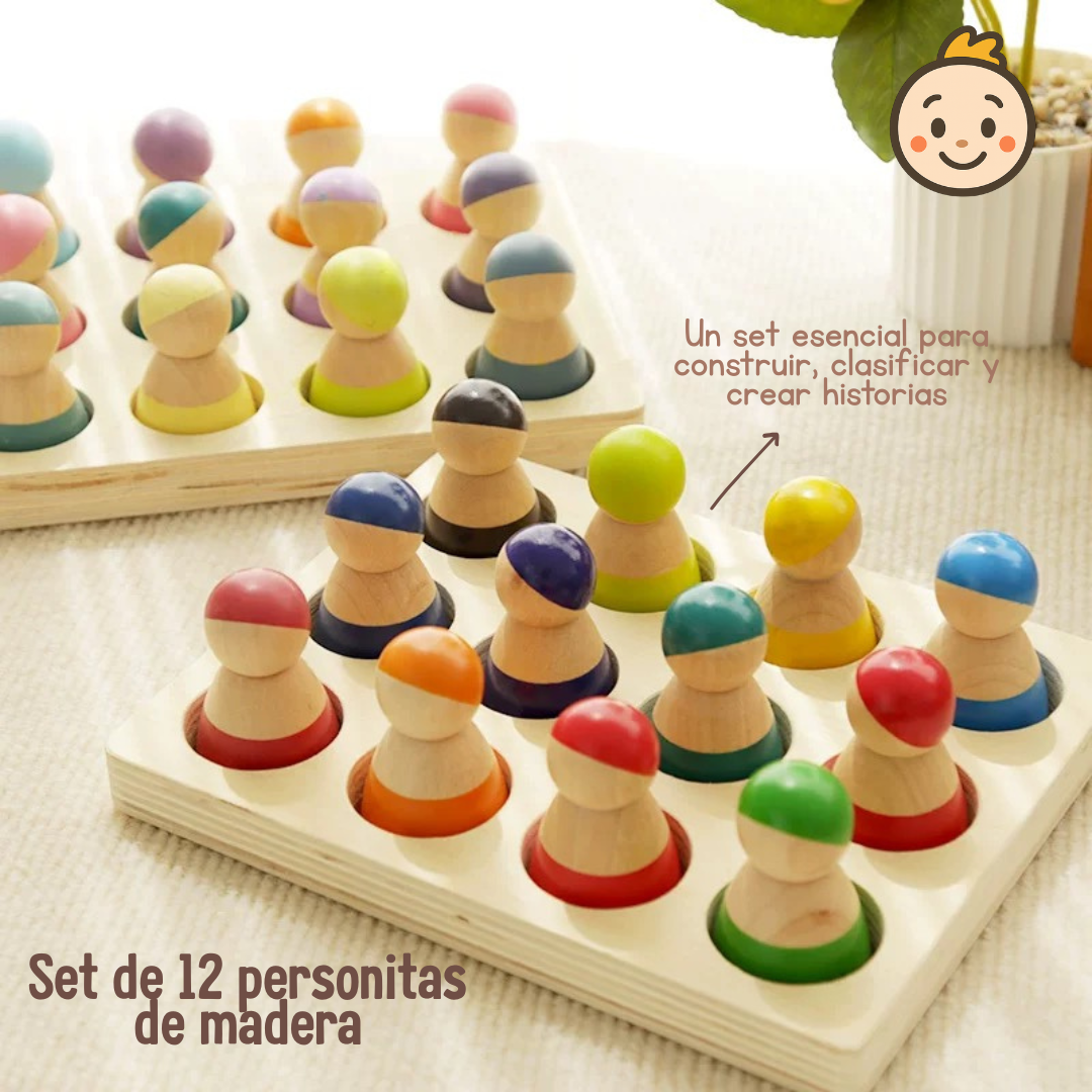🌈✨ Set de 12 Personitas de Madera
