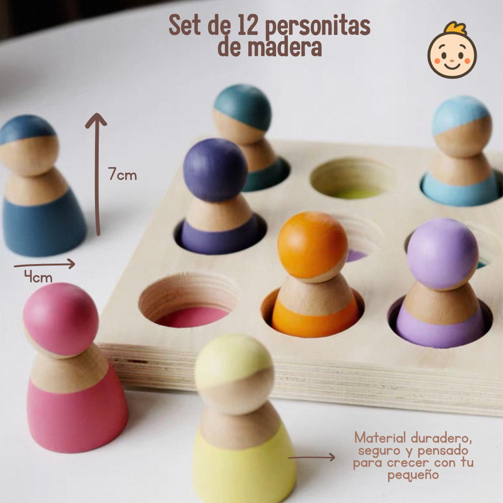 🌈✨ Set de 12 Personitas de Madera