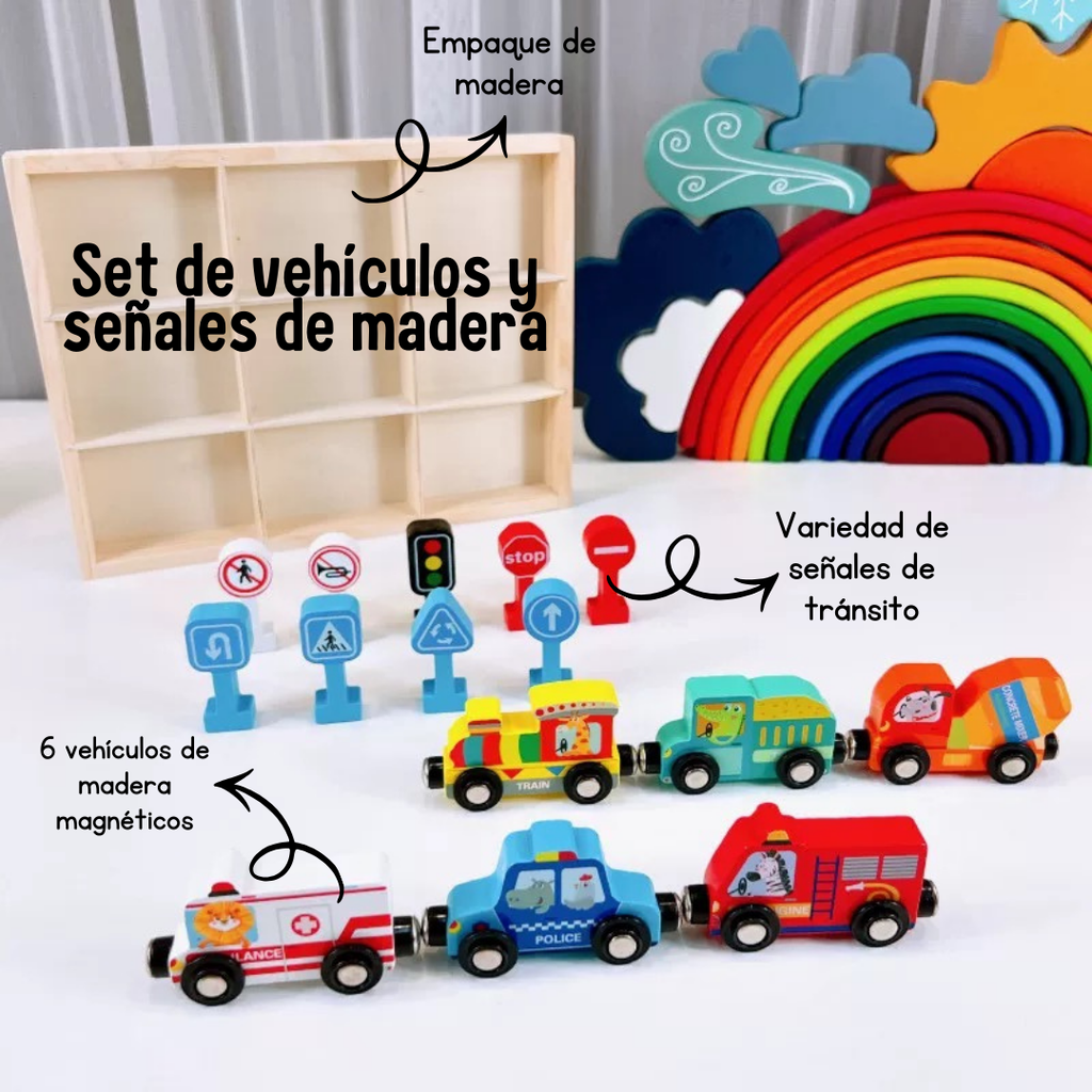 Set de Vehículos y Señales de Madera