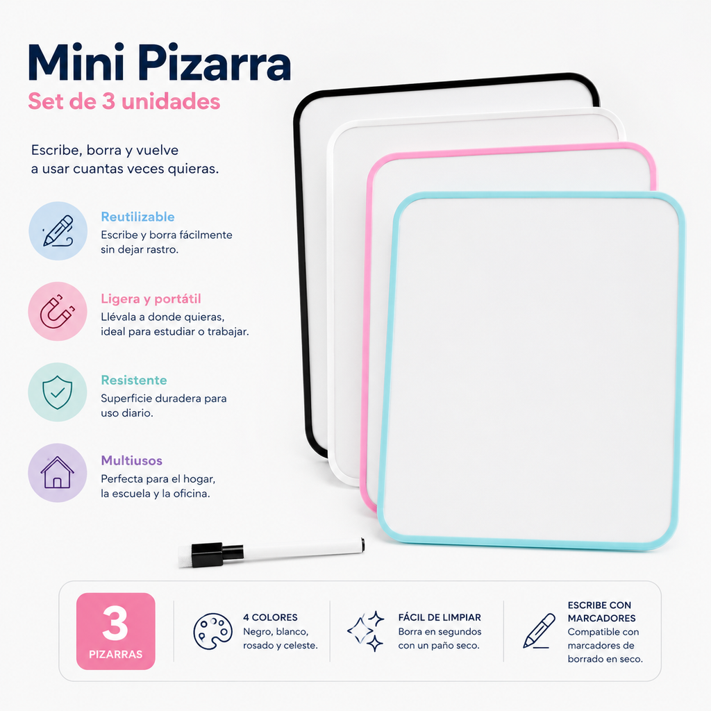 Mini Pizarra Individual (Set de 3)