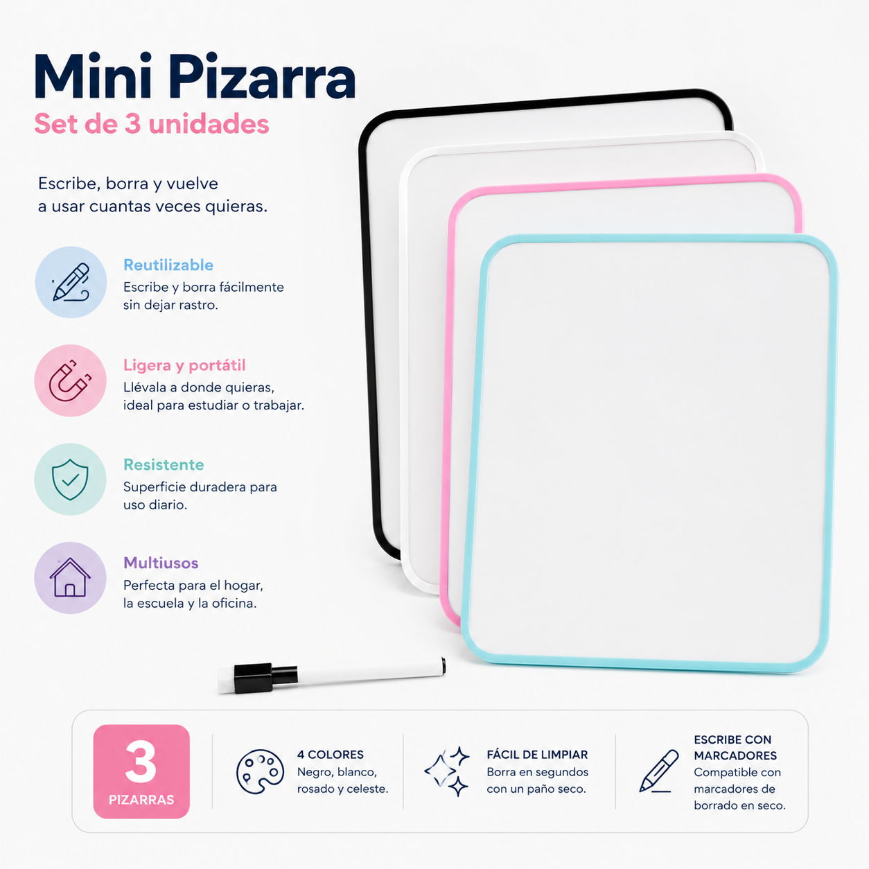 Mini Pizarra Individual (Set de 3)