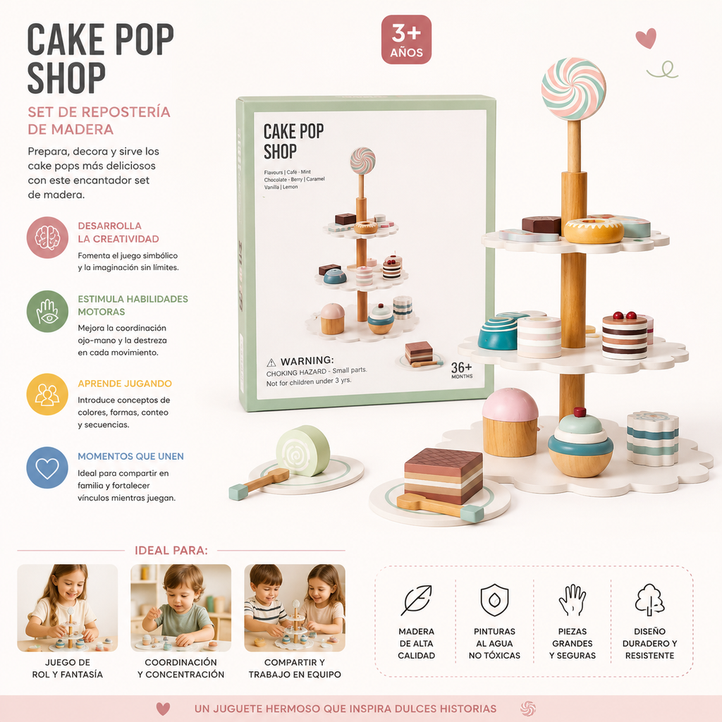 🍰 Set de Repostería “Cake Pop Shop” – Juguete de Madera