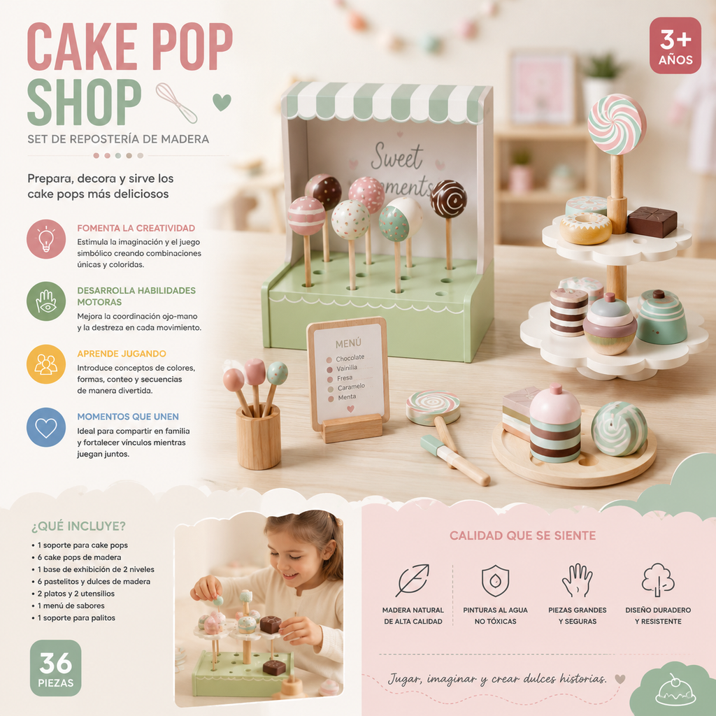 🍰 Set de Repostería “Cake Pop Shop” – Juguete de Madera