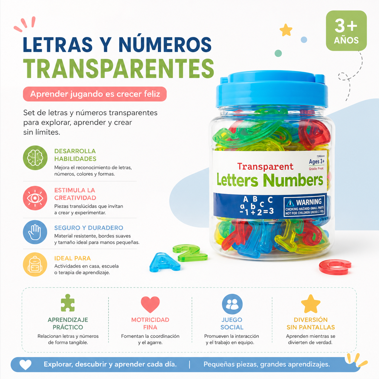 Letras Mayúsculas, Minúsculas y Números del 0-9                                   Juego Educativo de 66 piezas