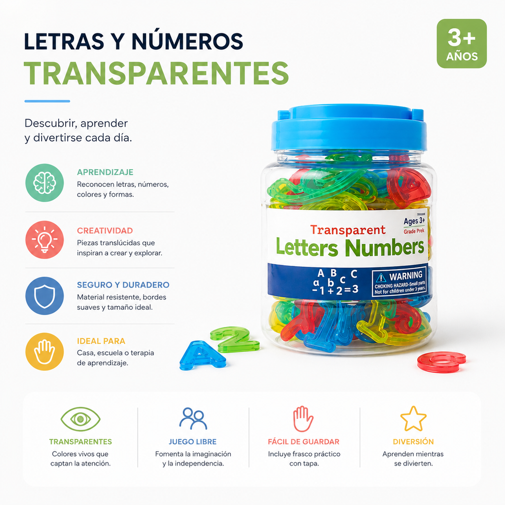 Letras Mayúsculas, Minúsculas y Números del 0-9                                   Juego Educativo de 66 piezas