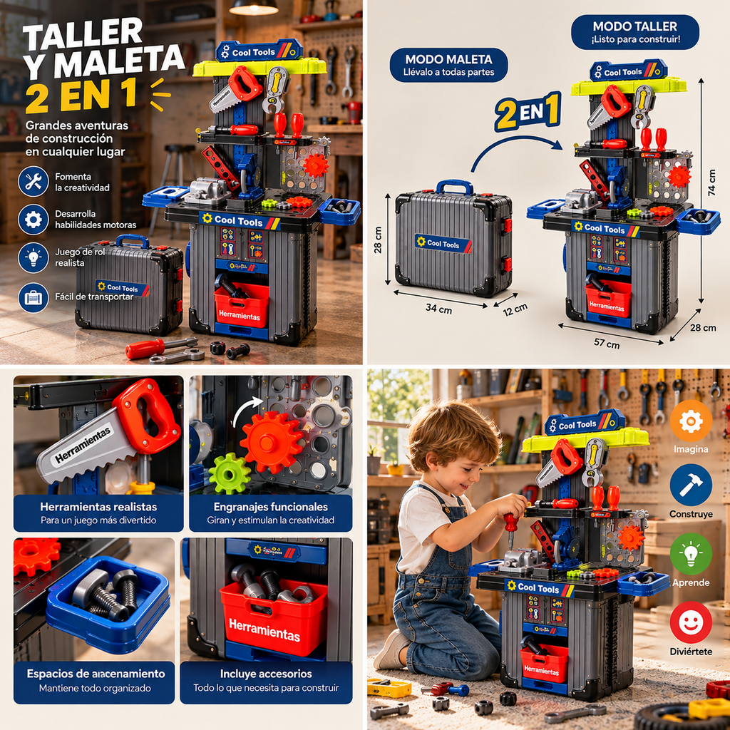 🧰 Taller de Herramientas Infantil 3 en 1 – Maletín Portátil Cool Tools 👷‍♂️✨