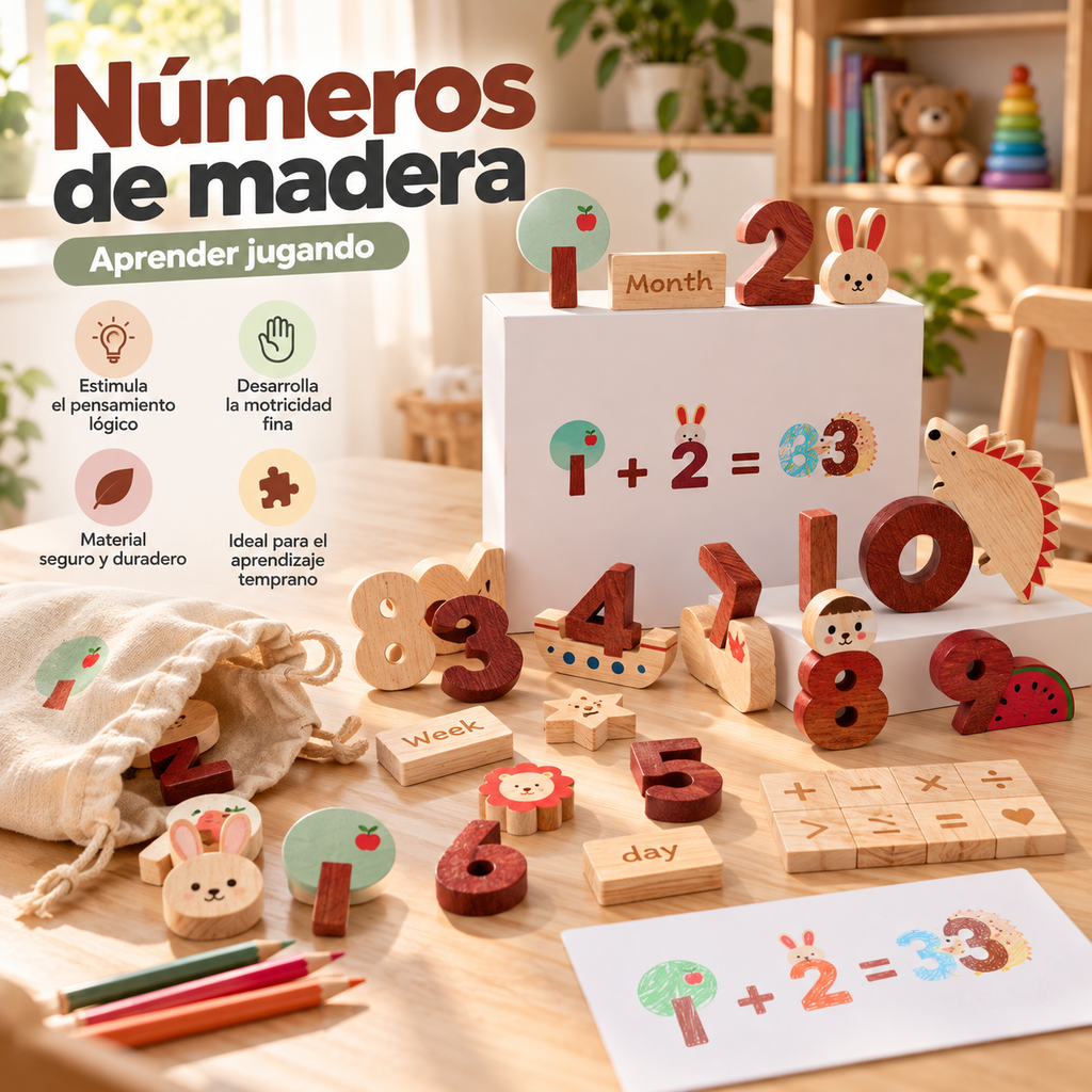 🔢🌿 Set de Números de Madera – Matemáticas Tempranas