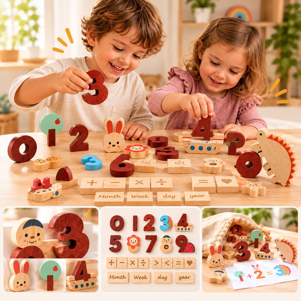 🔢🌿 Set de Números de Madera – Matemáticas Tempranas