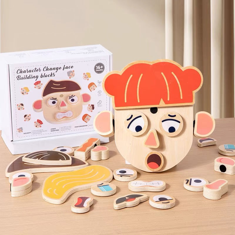 😄🎭 Set de Caritas Intercambiables de Madera